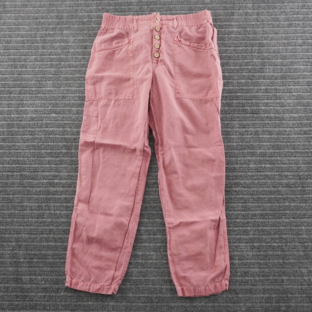 Sundance Pants Womens 4 Pink Linen Cotton Button Fly Elastic Waist Casual